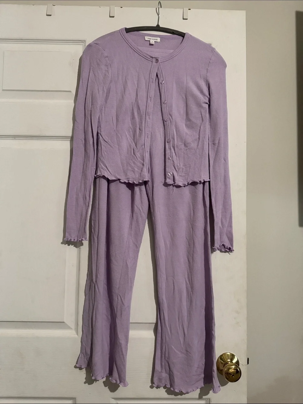 Pink Rose Lilac Ribbed Wide-Leg Lounge Set